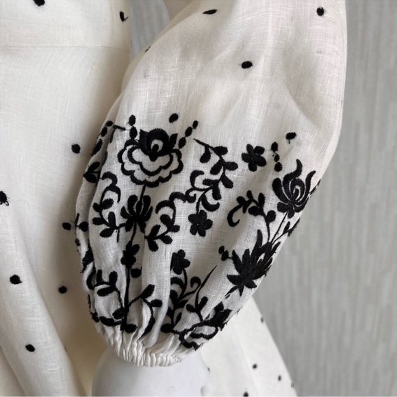 Zimmermann polka dot white and black linen dress with embroidery and tassels - Picture 3 of 6